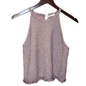ZARA Women’s Trafaluc Tweed Fringed Halter Neck Top Size Small